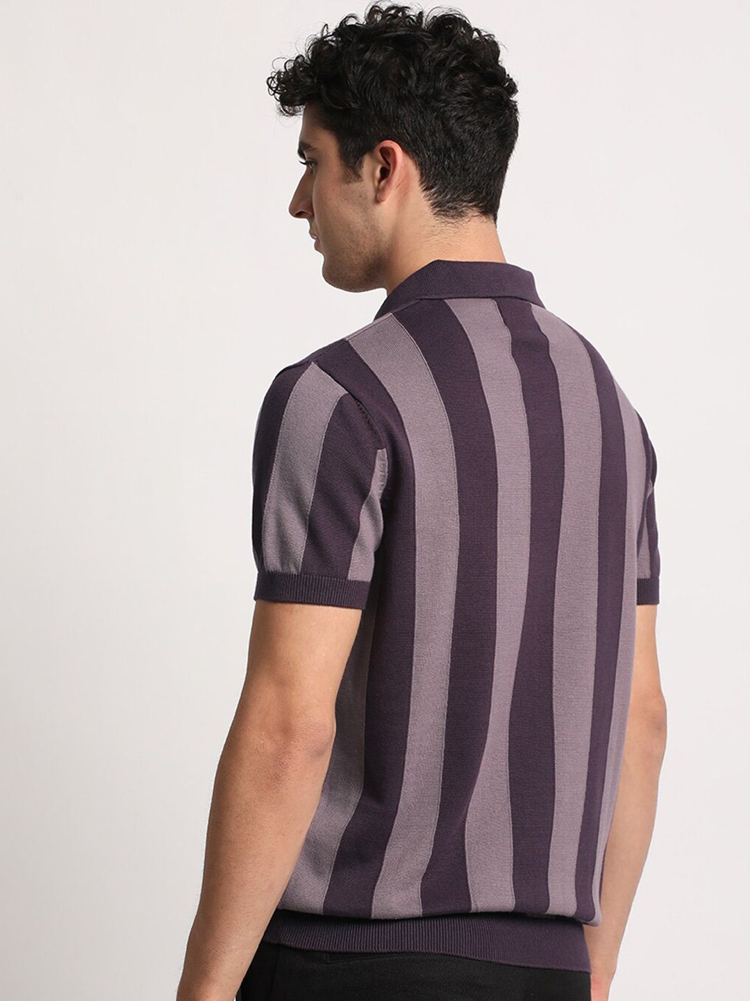 THE BEAR HOUSE Men Striped Regular Fit Cotton Polo Collar T-Shirts