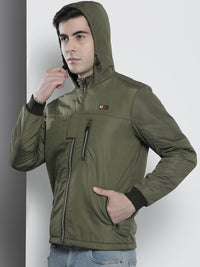 The Indian Garage Co Men Slim Fit Zip-Front Hooded Bomber Jacket