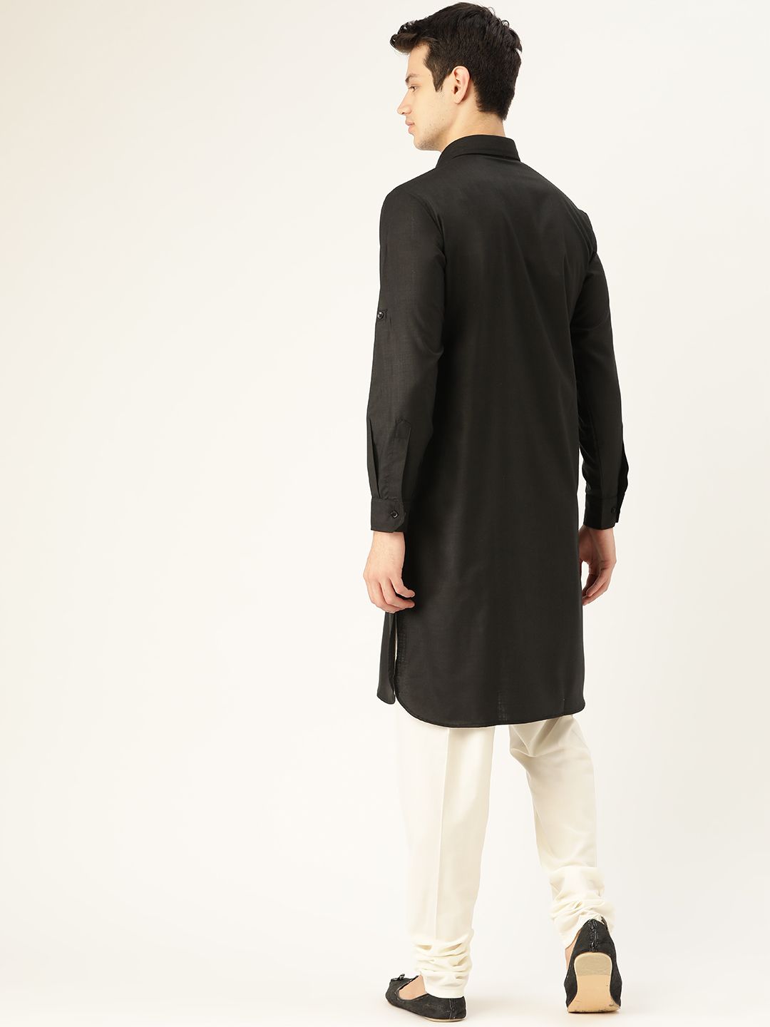 SOJANYA Lelaki Black Solid Pathani Kurta