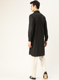 SOJANYA Lelaki Black Solid Pathani Kurta