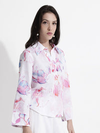 RAREISM Floral Printed Shirt Collar Cotton Top