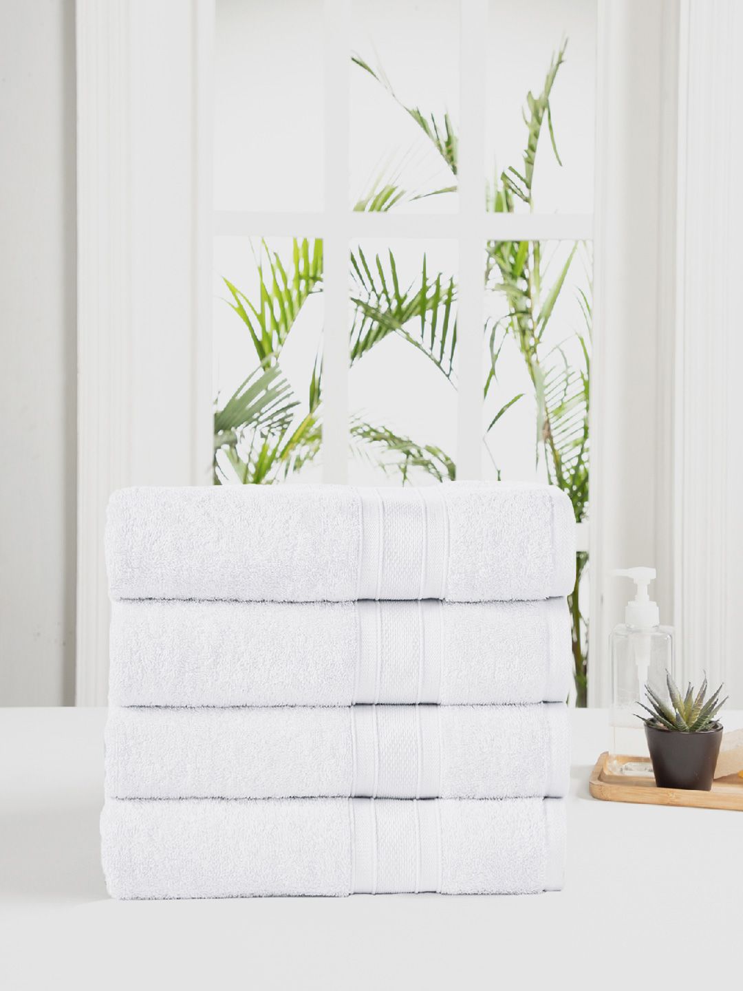 MYTRIDENT Unisex Set of 4 White 500GSM Cotton Bath Towels