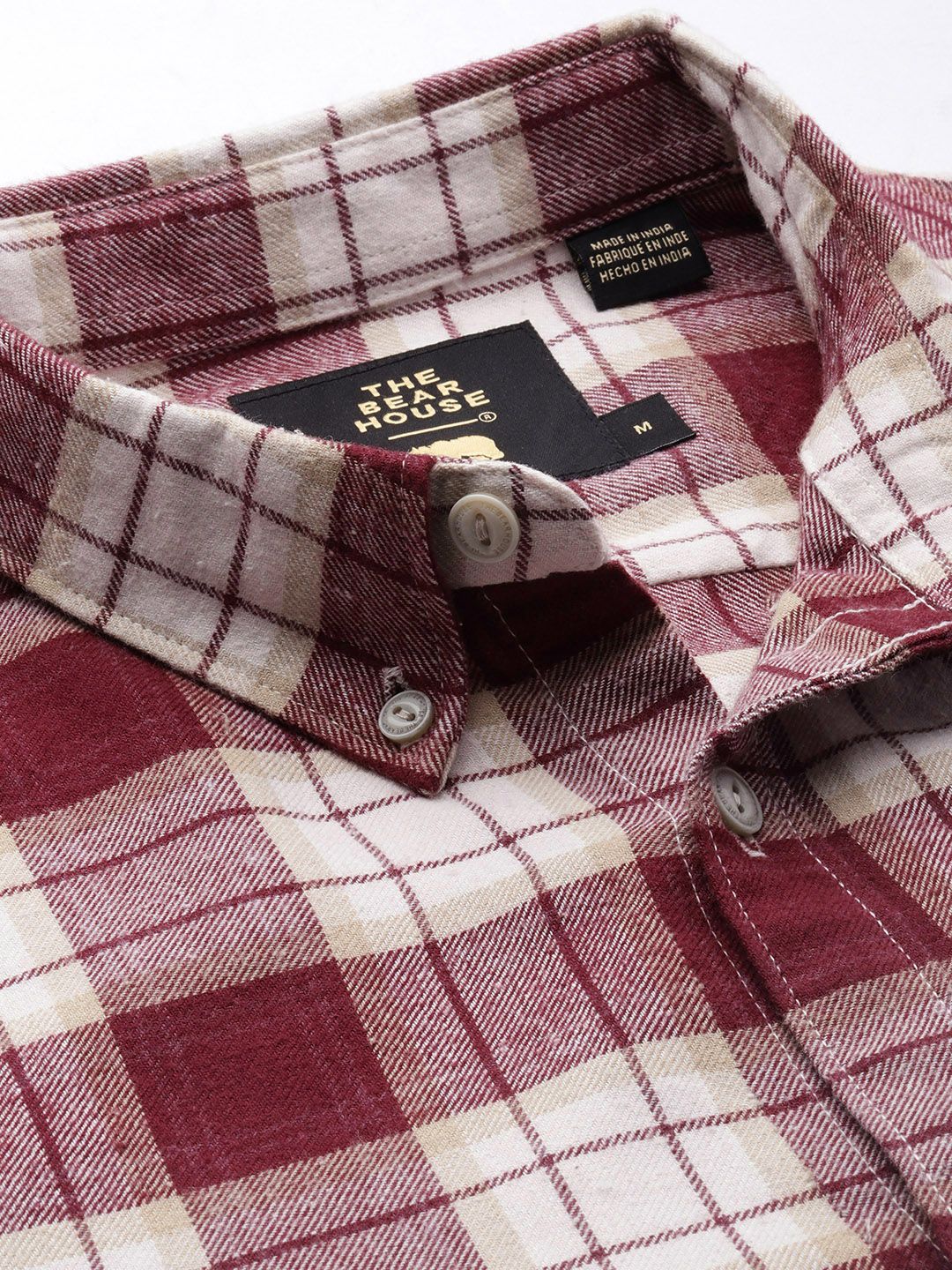 THE BEAR HOUSE Men Flannel Cotton Button-Down Slim Fit Tartan Checks Casual Shirt