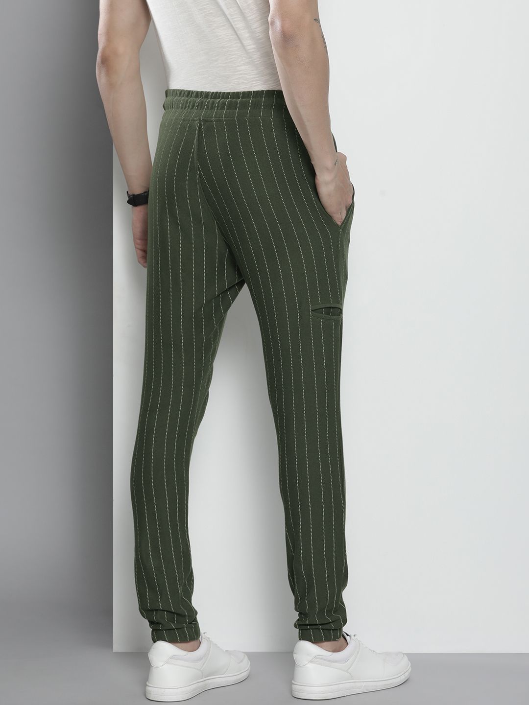 The Indian Garage Co Men Olive Striped Joggers