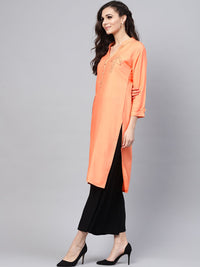 SOJANYA Kurta Lurus Pepejal Warna Peach Wanita