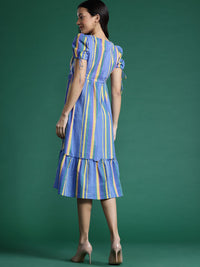DressBerry Striped Puff Sleeve Fit & Flare Dress