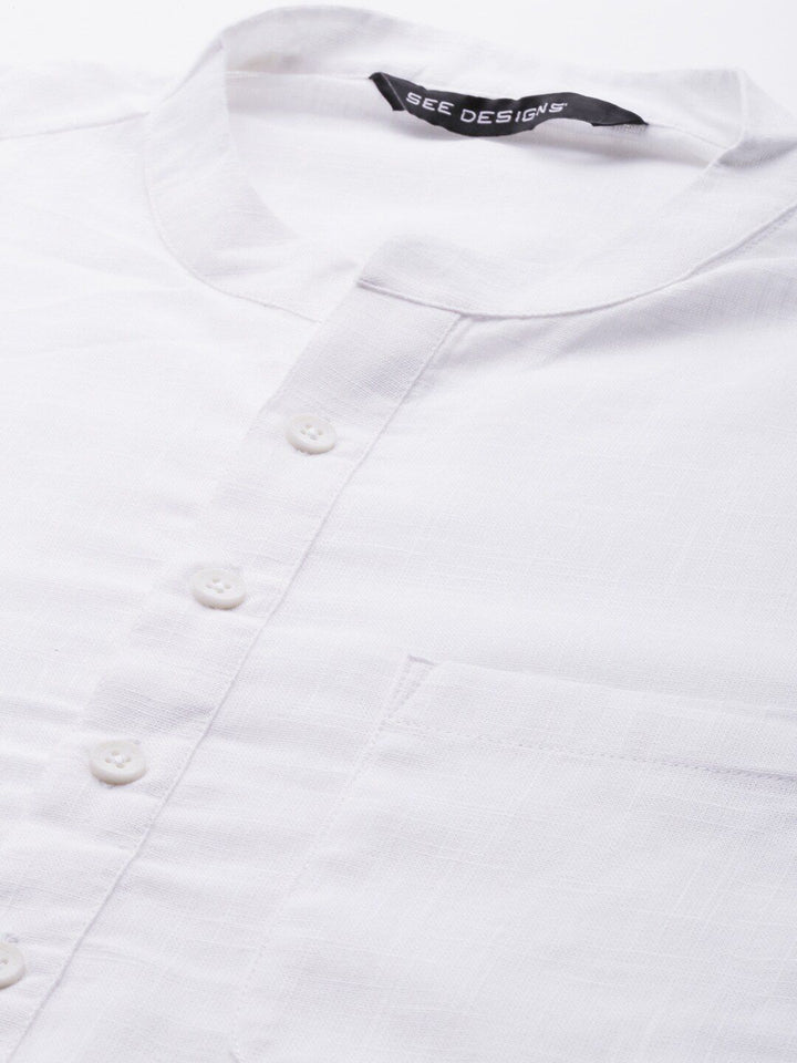 See Designs Men White Straight Cotton Kurta