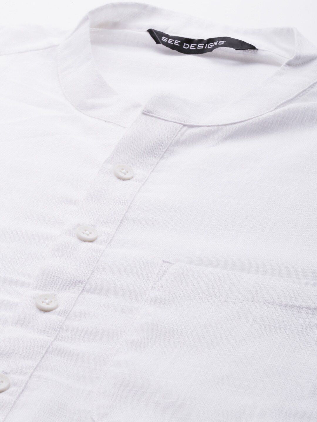 See Designs Men White Straight Cotton Kurta