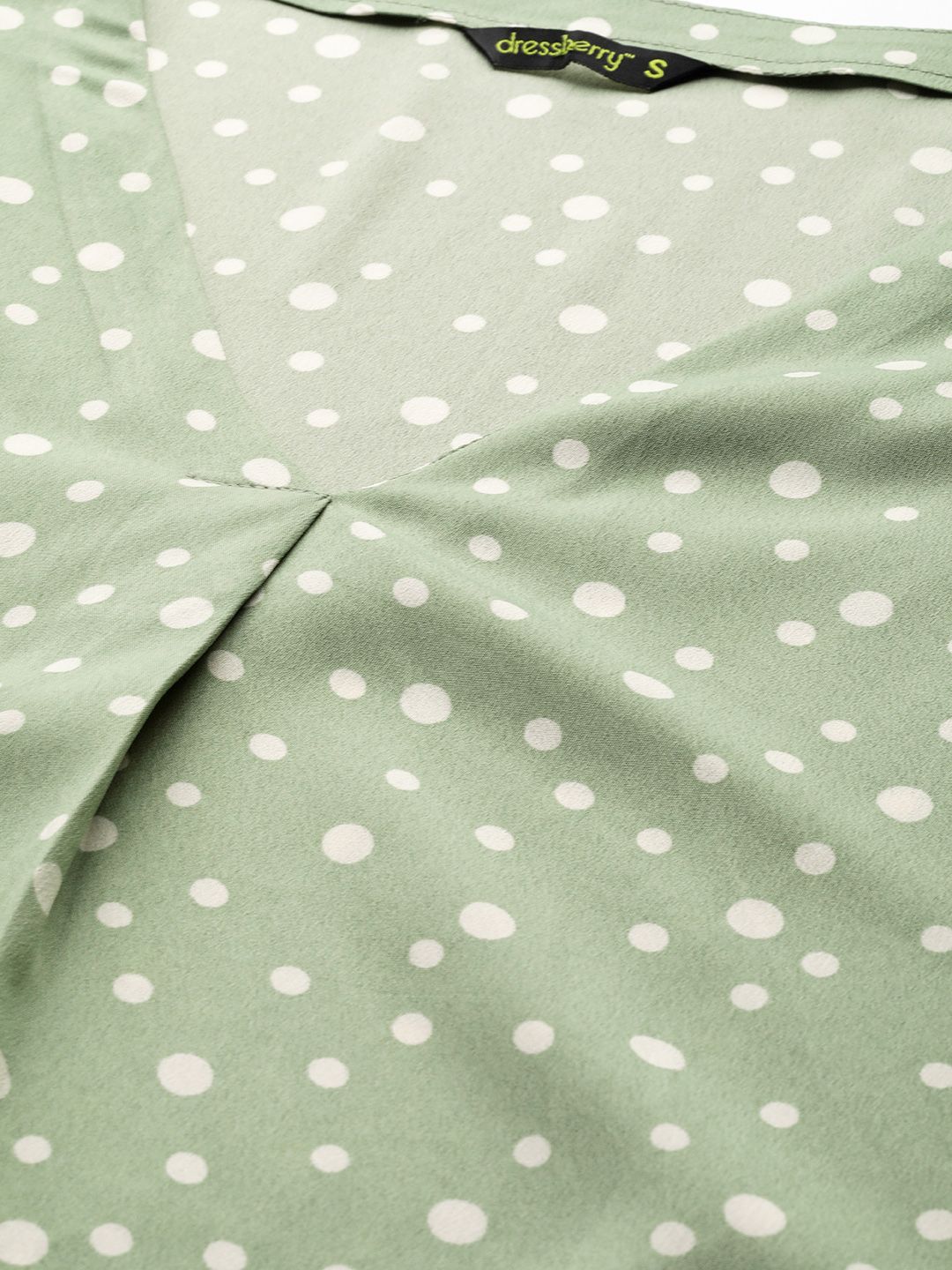 DressBerry Green & White Polka Dots Print Top
