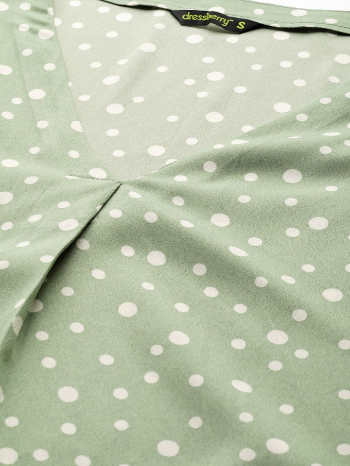 DressBerry Green & White Polka Dots Print Top