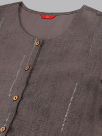 W Women Charcoal Grey Button Down Pleated Kurta