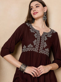 Anouk Women Floral Embroidered Flared Sleeves Thread Work Kurta