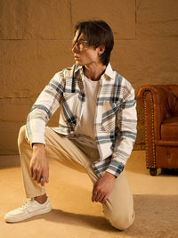 DENNISON Men Double Pocket Drop Shoulder Oversized Cotton Checked Shacket