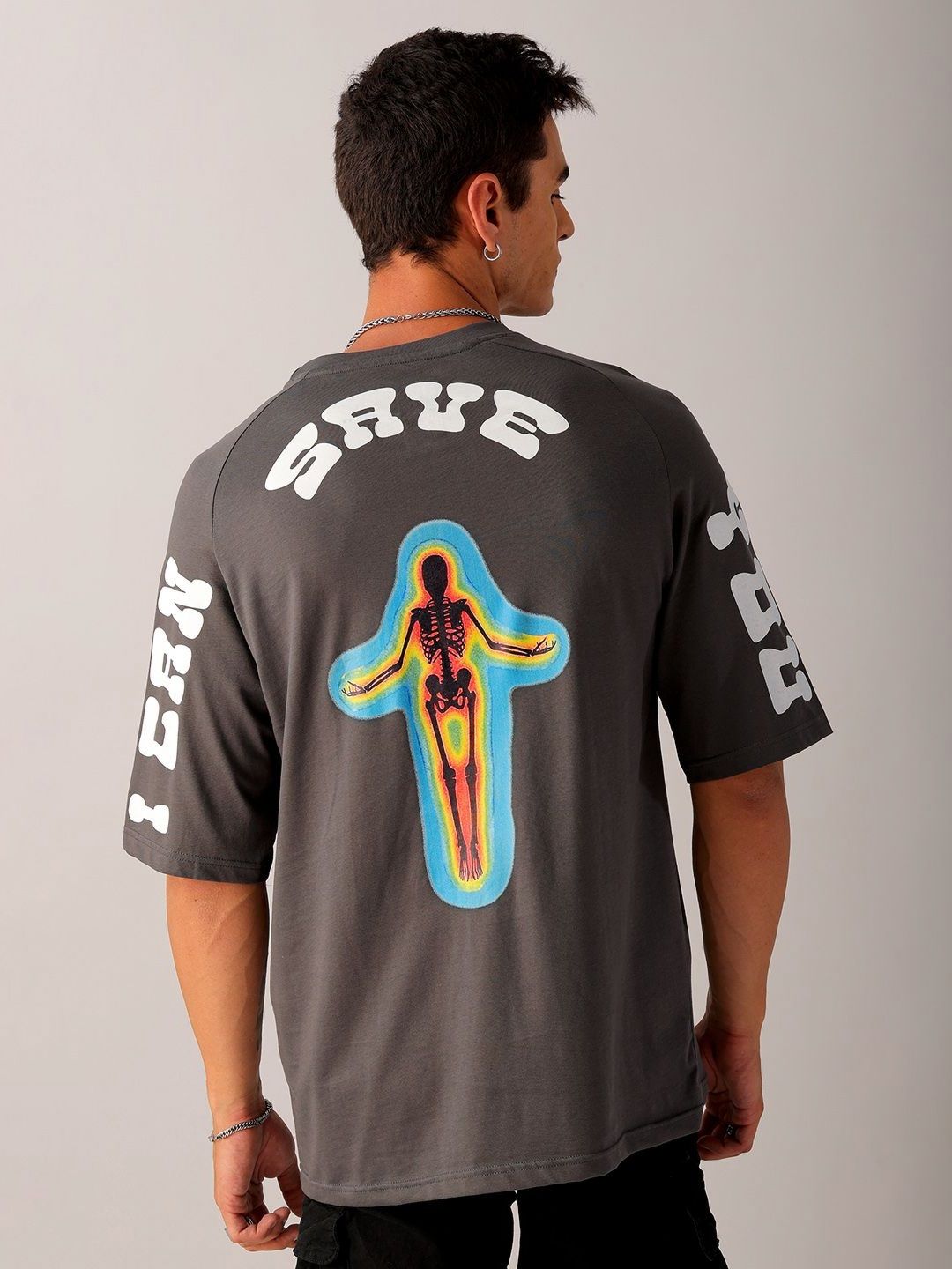 The Indian Garage Co Men Back Printed Oversized Round Neck Pure Cotton T-shirt