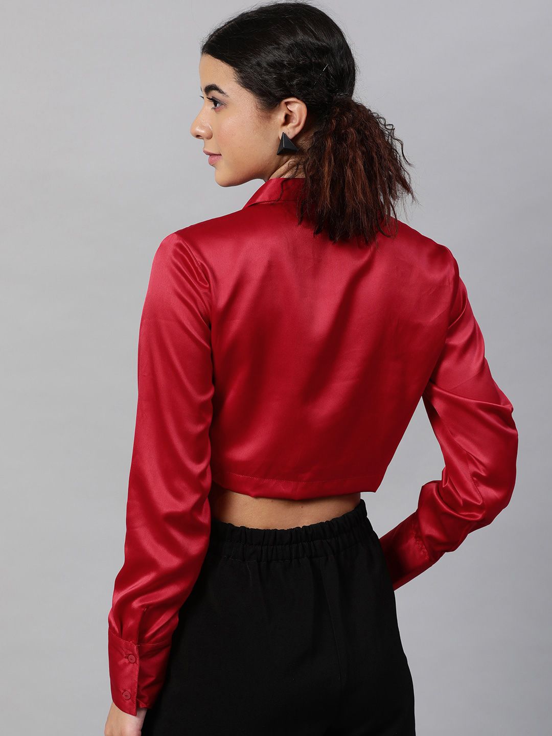 STREET 9 Red Shirt Style Crop Top