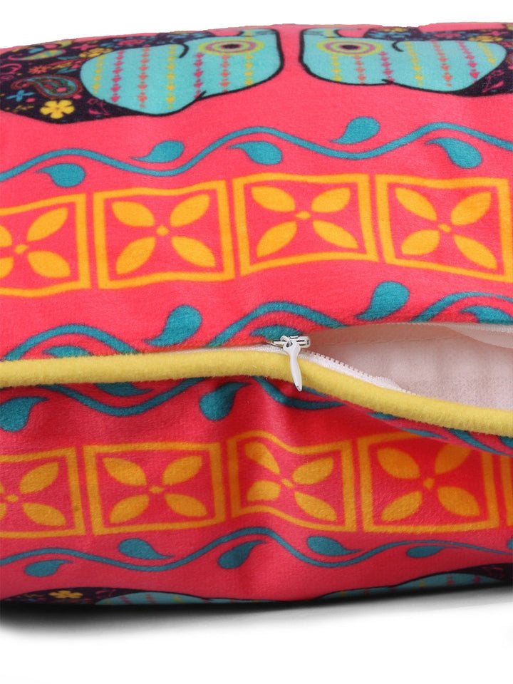 STITCHNEST Blue & Yellow 5 Pieces Ethnic Motifs Printed Velvet Square Cushion Covers