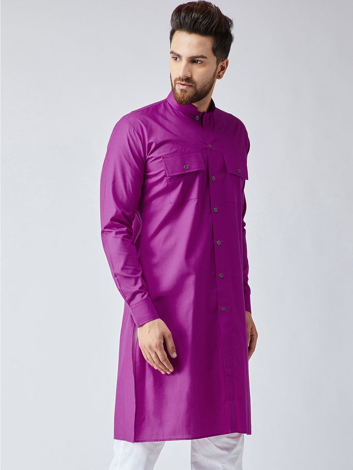 SOJANYA Men Magenta Solid Pathani Kurta