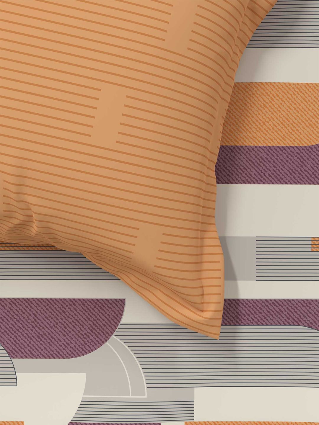 TRIDENT Charleen Orange Flat 144TC Queen Cotton Bedsheet Set