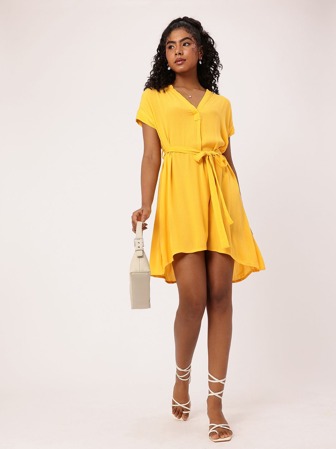DressBerry Endearing Chic Smocked Waist Tie Up A-Line Mini Dress