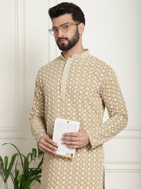 SOJANYA Ethnic Motifs Embroidered Mandarin Collar Sequined Pure Cotton Straight Kurta
