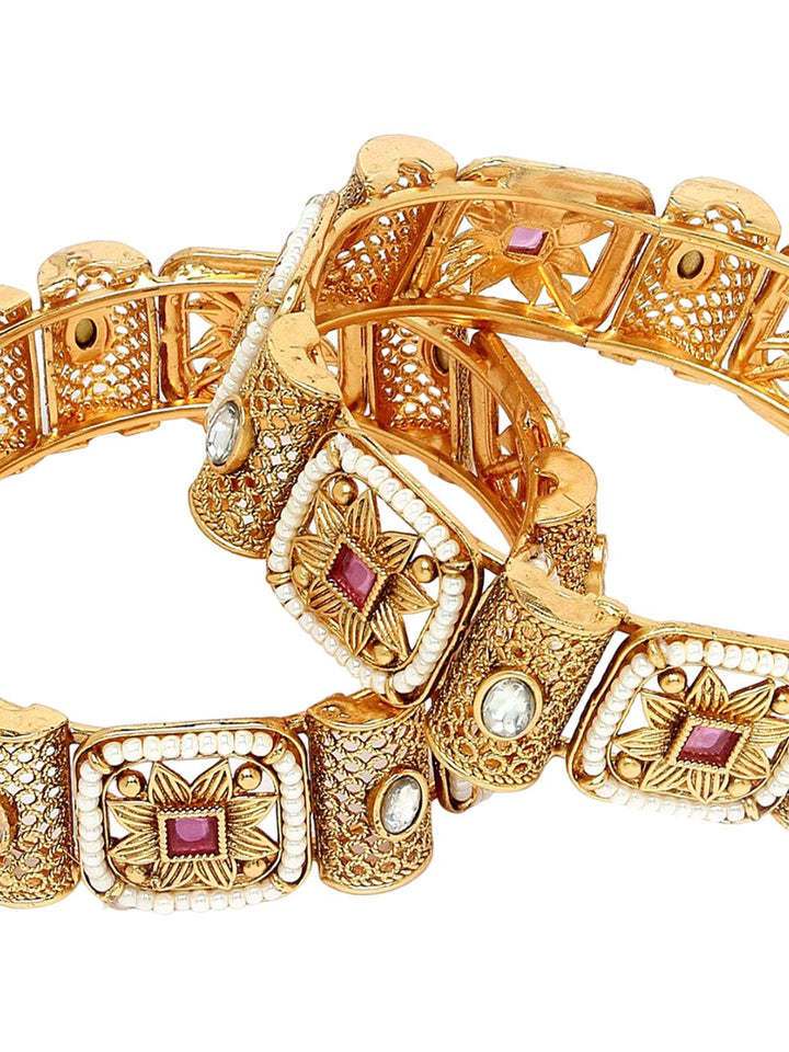 KARATCART Set Of 2 Gold-Plated Kundan Studded Bangles