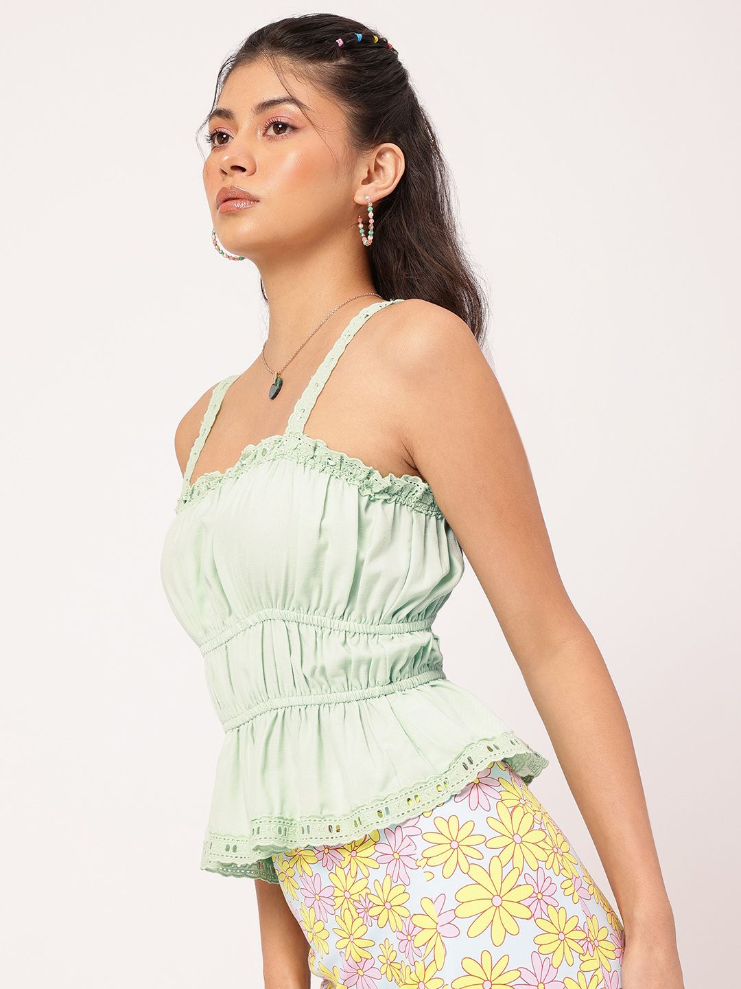 DressBerry Pastel Dreams Schiffli Lace Cinched Waist Top