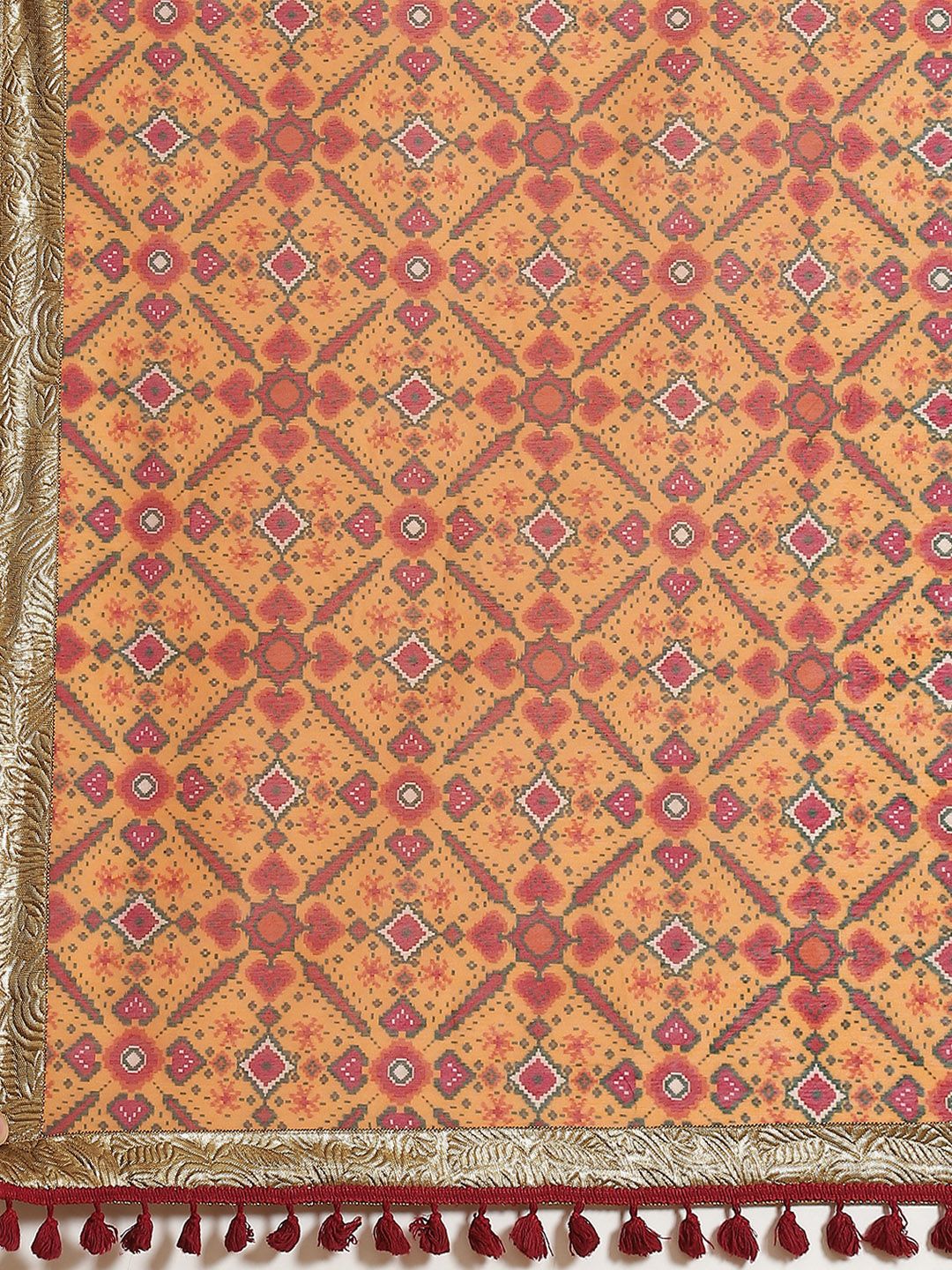 Shae by SASSAFRAS Mustard Yellow & Green Ethnic Motifs Print Patola Saree