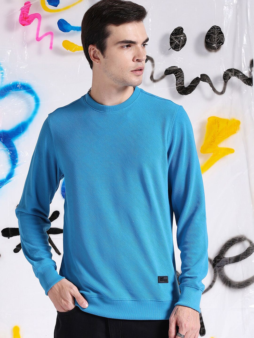 The Indian Garage Co Self Design Textured Long Sleeve Pullover Sweatshirt