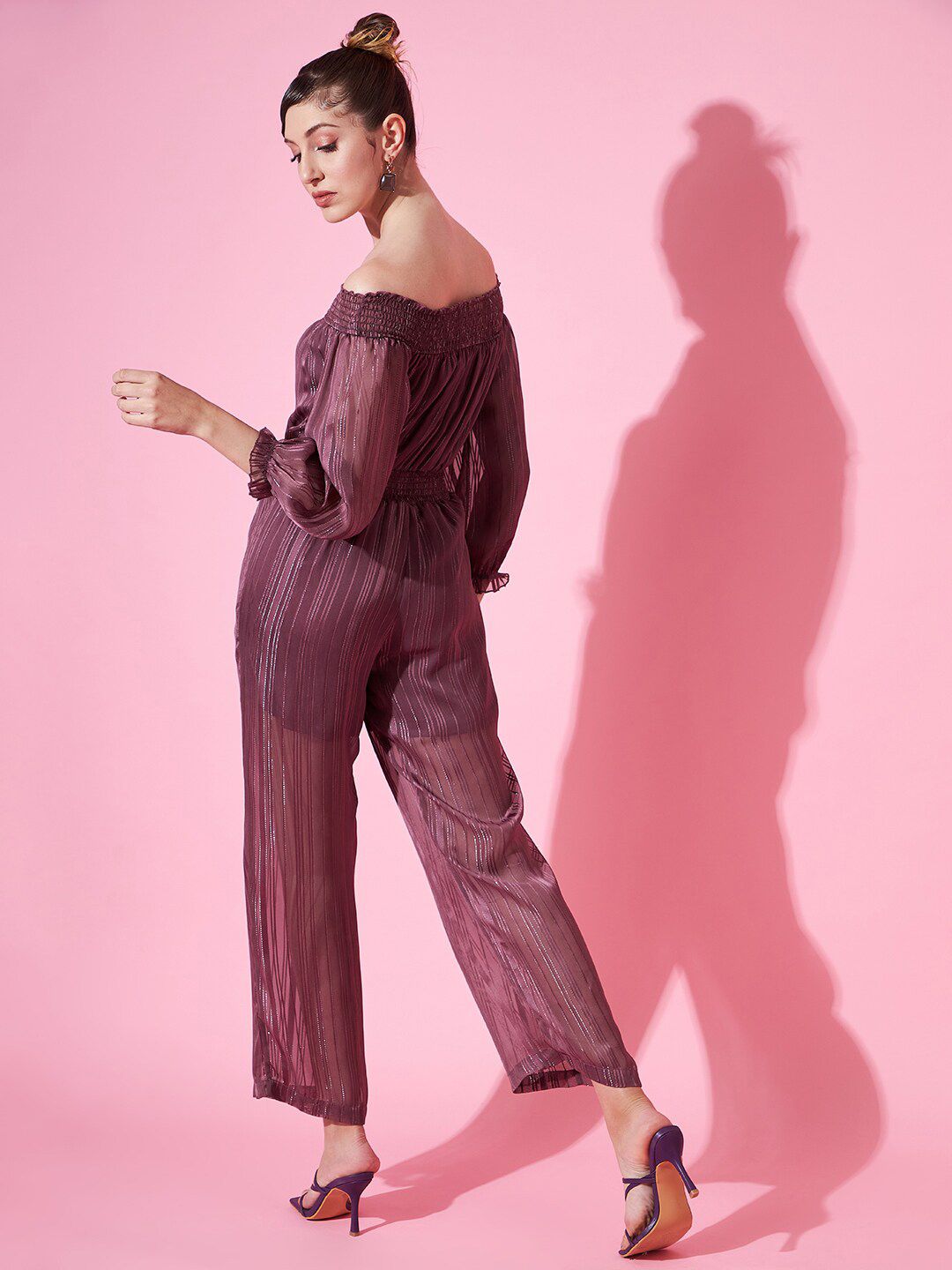 STREET 9 Off-Shoulder Striped Basic Jumpsuit