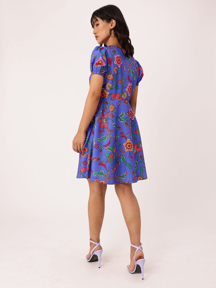 DressBerry Chic Bloom Printed Gathered A-Line Dress
