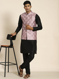 SOJANYA Men Black Kurta with Churidar with Nehru Jacket