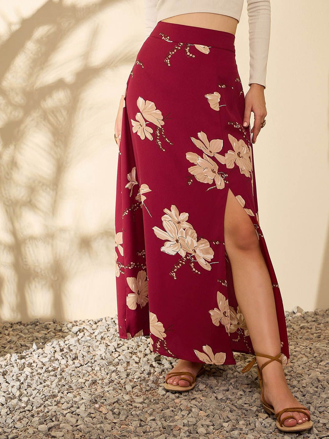 Berrylush Floral bercetak tinggi A-line Maxi Skirt