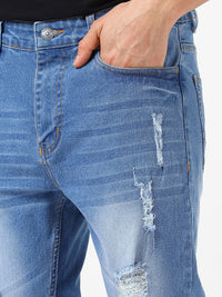 Urbano Fashion Men Blue Slim Fit Mid-Rise Highly Distressed Stretchable Jeans