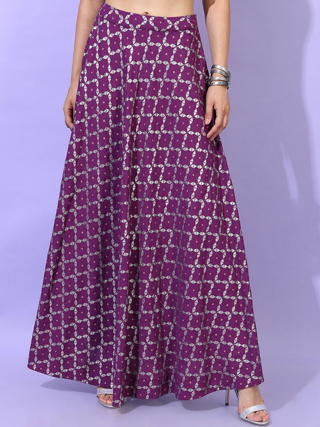 Vishudh Women Purple Panelled Kurti with Skirt & With Jacket