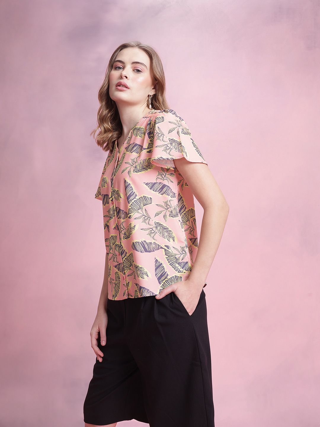 DressBerry Tropical Print Shirt Style Top