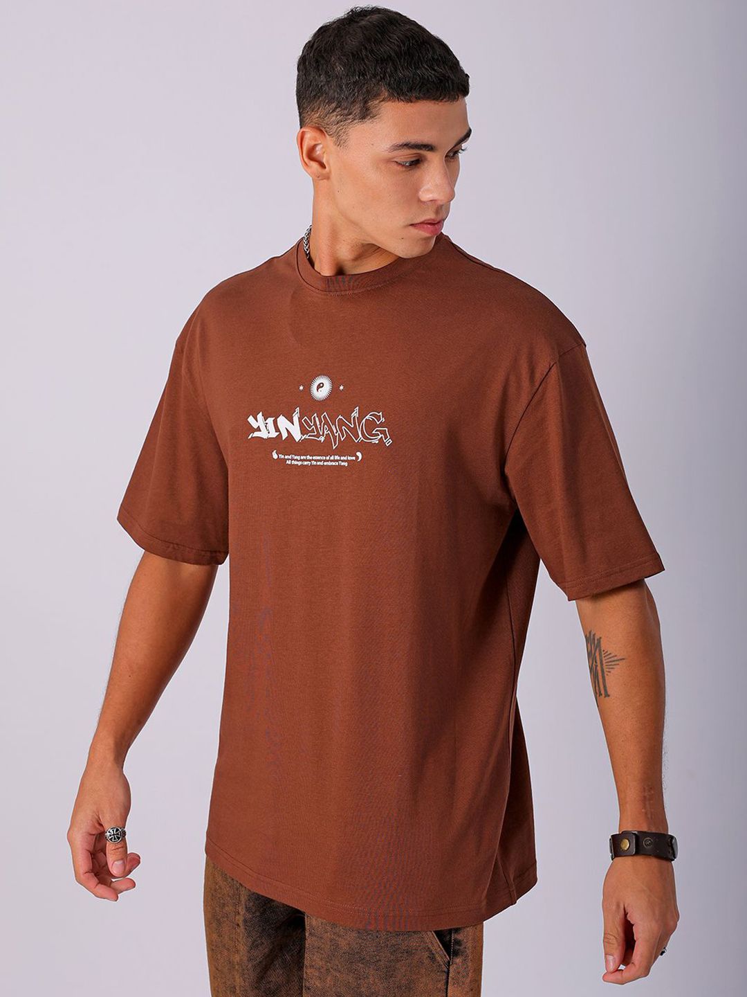 The Indian Garage Co Men Back Printed Boxy Oversized Round Neck T-shirt