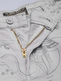The Indian Garage Co Men Grey Printed Slim Fit Cotton Chino Shorts