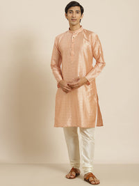 SOJANYA Kurta Berwarna Peach & Golden Checked Lelaki