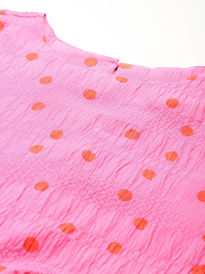 DressBerry Polka Dots Print Crinkled A-Line Dress