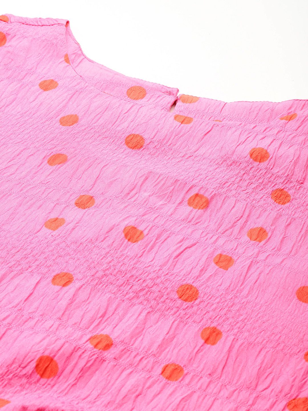 DressBerry Polka Dots Print Crinkled A-Line Dress