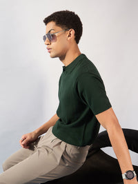 DENNISON Men Textured Polo Collar Knitted T-Shirt