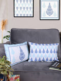 STITCHNEST White & Blue 2 Pieces Ethnic Motifs Rectangle Cushion Covers