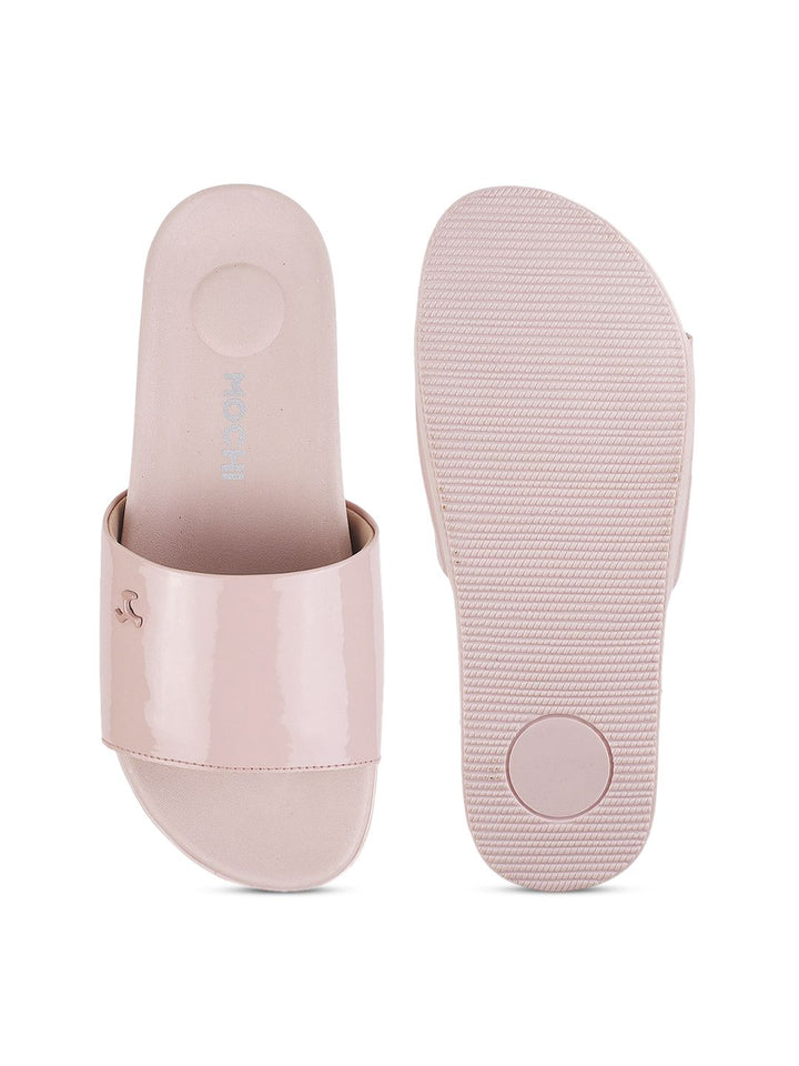 Mochi Women Pink Solid Sliders