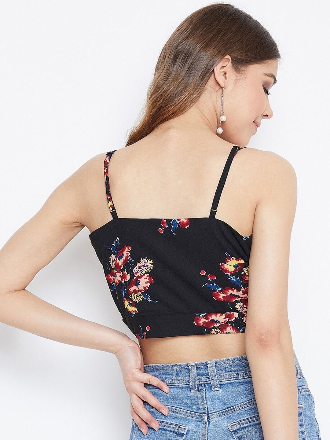 Berrylush Women Black Printed Bralette Top