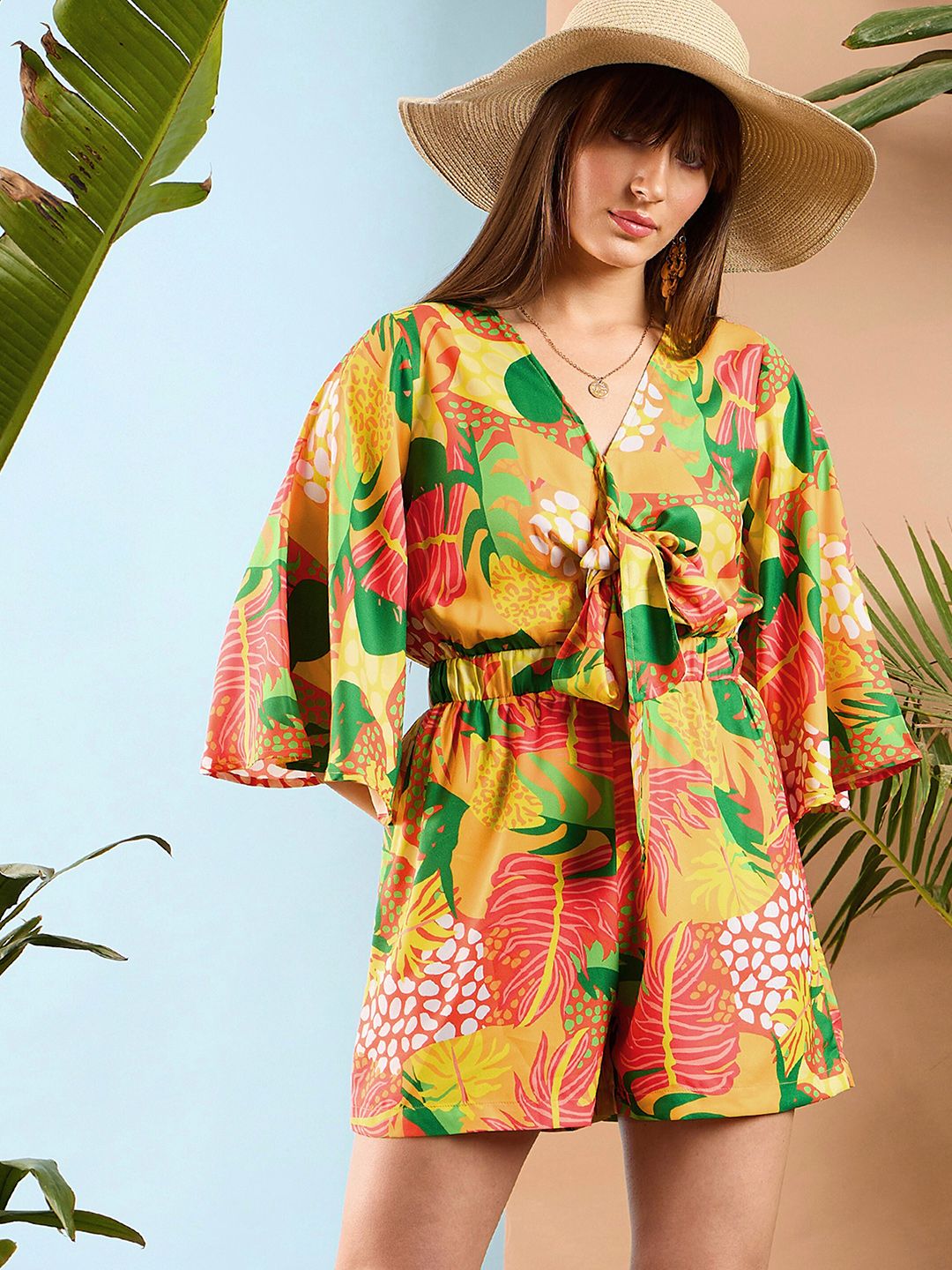 SASSAFRAS Floral Printed V-Neck Playsuit