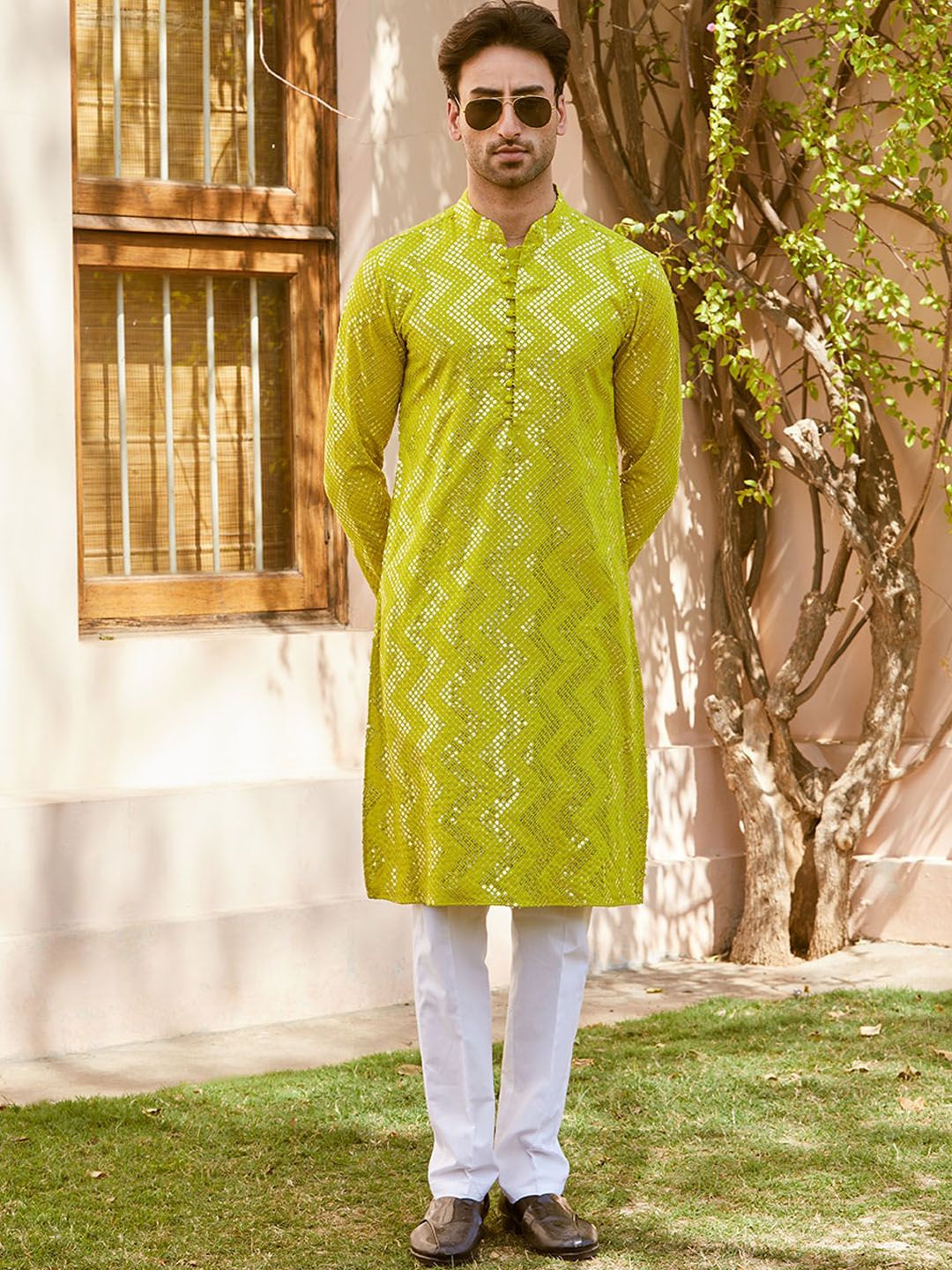 See Designs Embroidered Regular Mirror Work Kurta with Pyjamas