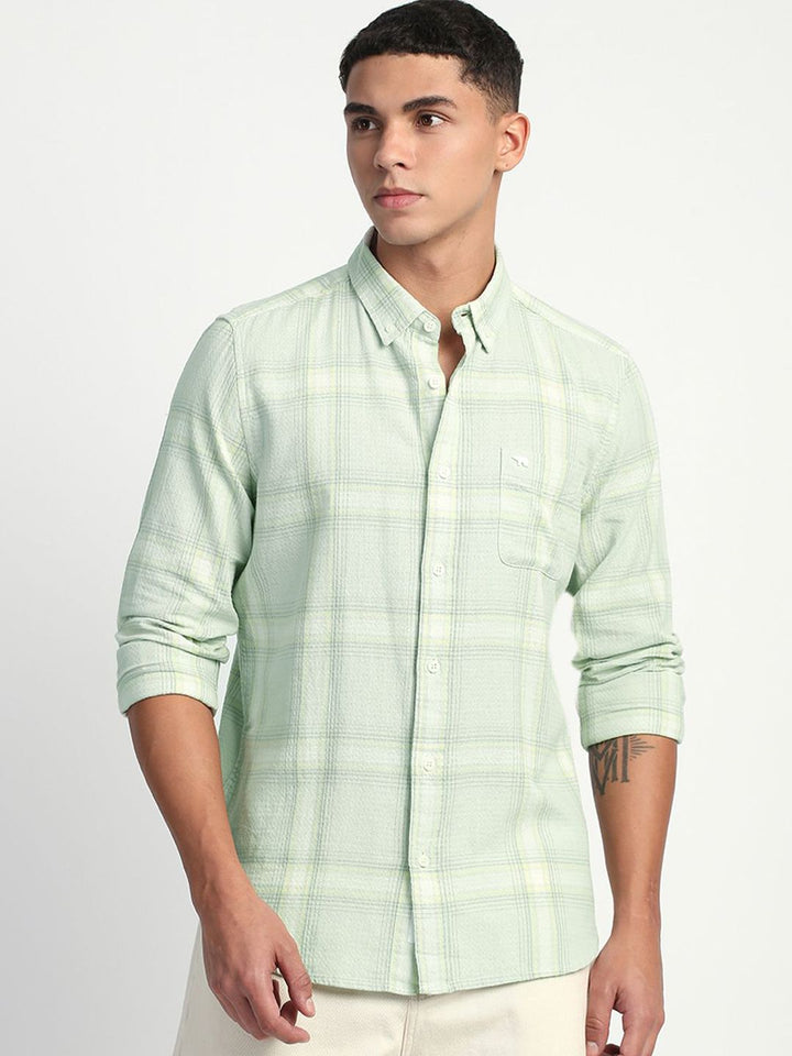 THE BEAR HOUSE Men Slim Fit Windowpane Checks Opaque Pure Cotton Casual Shirt