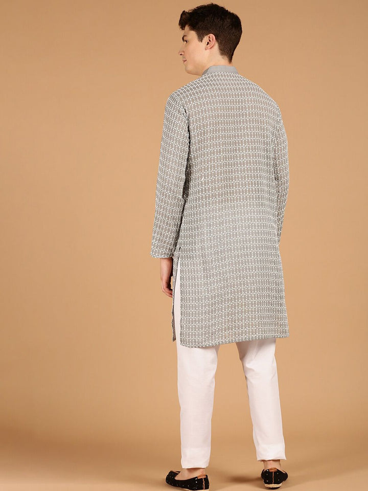 SOJANYA Geometrik Sulam Benang Kerja Pure Cotton Kurta