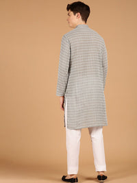 SOJANYA Geometrik Sulam Benang Kerja Pure Cotton Kurta