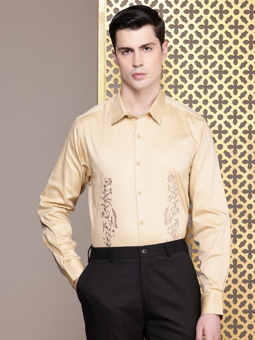 House of Pataudi Pure Cotton Ethnic Motifs Embroidered Party Shirt